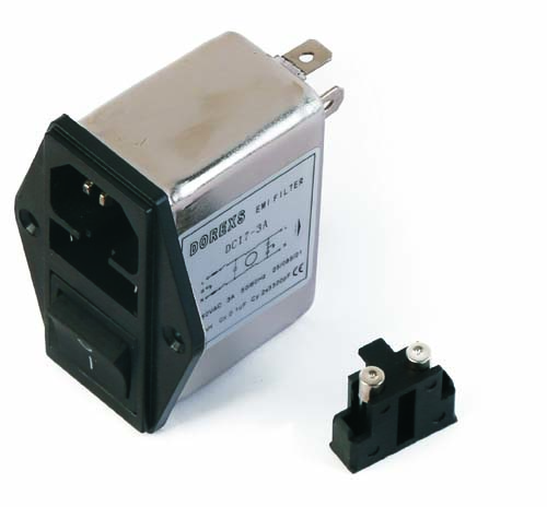 single-phase EMI filter of Two fuses and rocker switch and socket type ——rated current 1A-10A